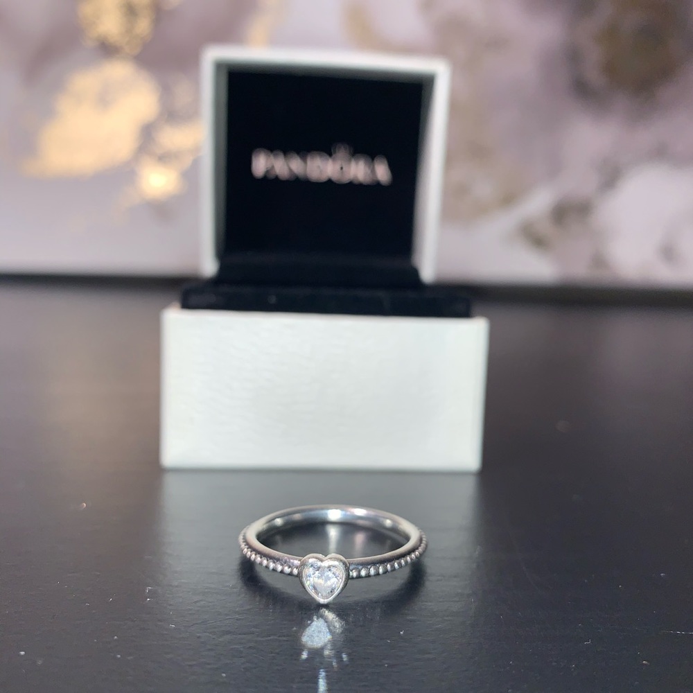 Clear Heart beaded Pandora ring